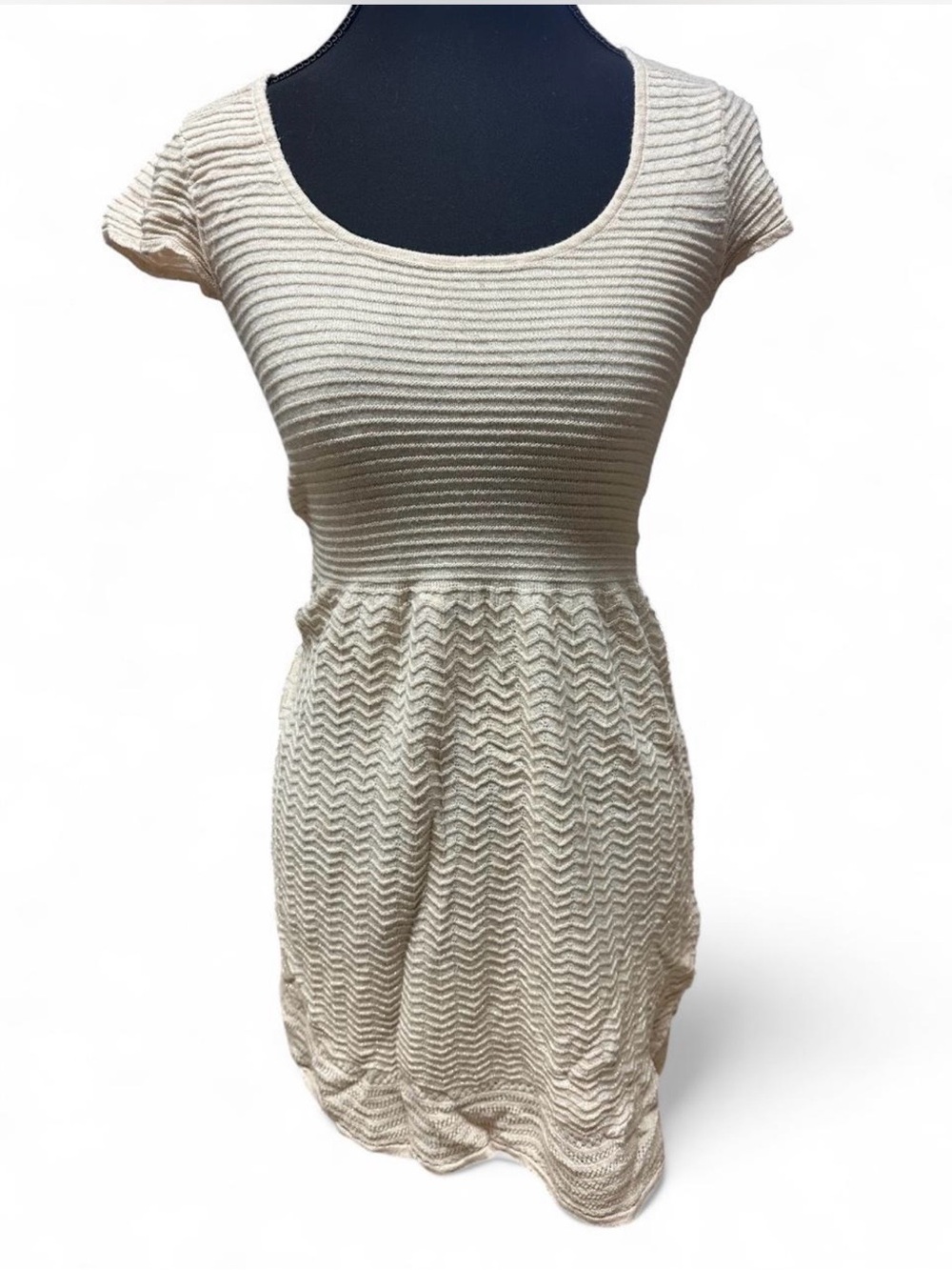 American Eagle Cream Shimmer Knit Sweater babydoll Dress Fairycore Boho Y2K Mini